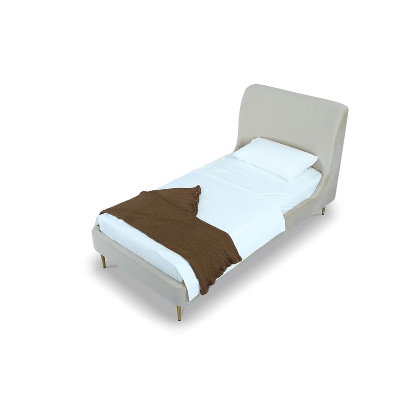 Manhattan Comfort Heather Modern Velvet/Foam Twin Bed in Cream/Gold