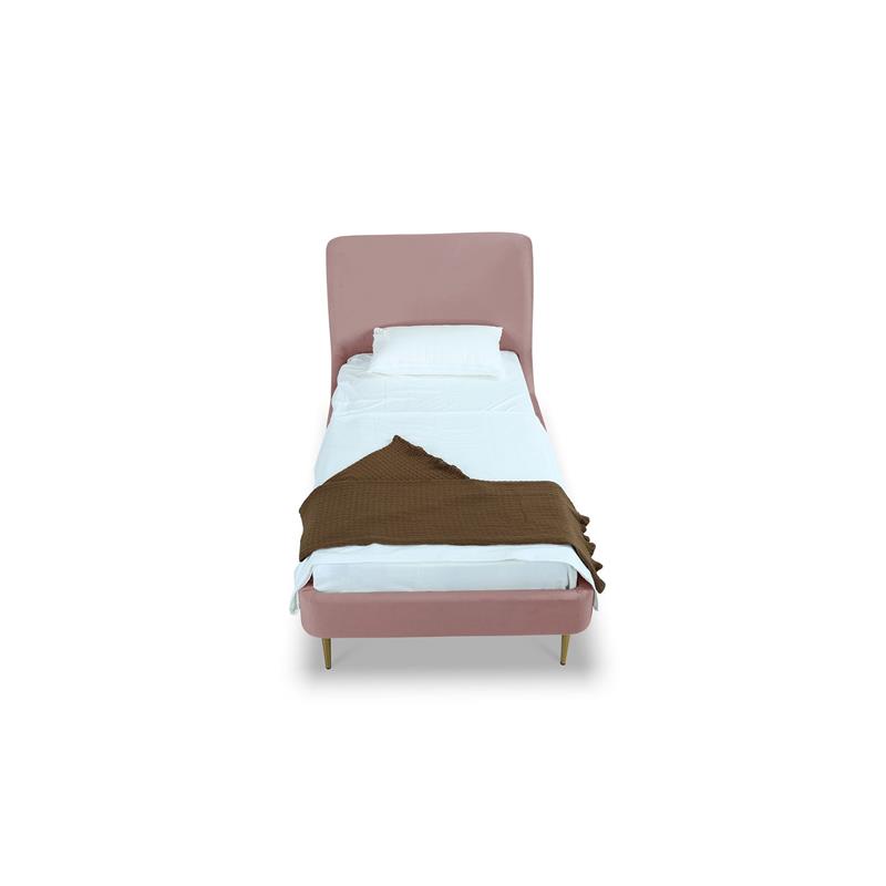 Manhattan Comfort Heather Modern Velvet/Foam Twin Bed in Blush Pink/Gold
