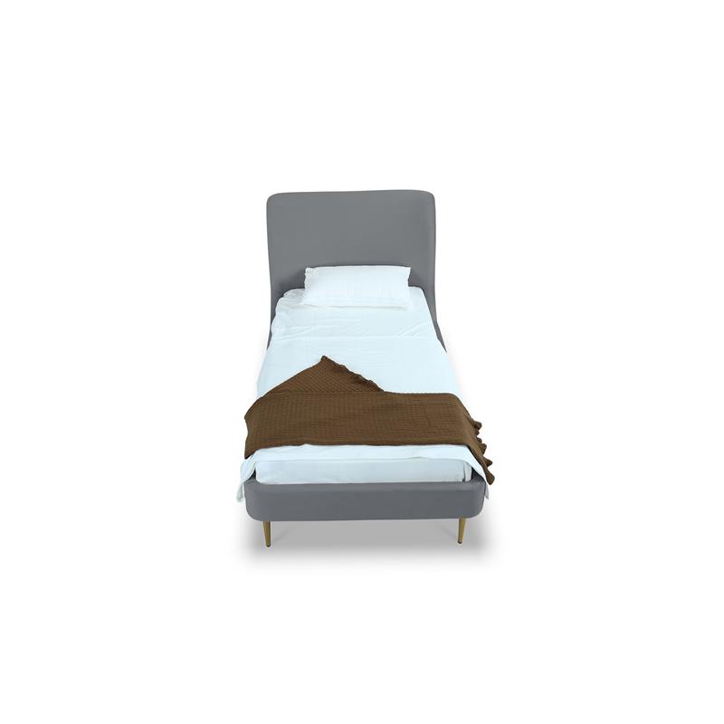 Manhattan Comfort Heather Modern Velvet/Foam Twin Bed in Gray/Gold