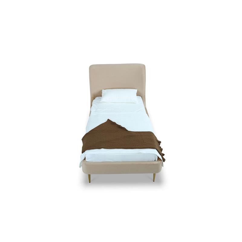 Manhattan Comfort Heather Modern Velvet/Foam Twin Bed in Taupe/Gold