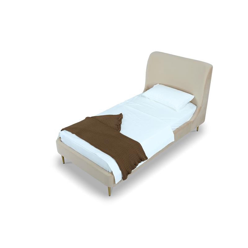 Manhattan Comfort Heather Modern Velvet/Foam Twin Bed in Taupe/Gold