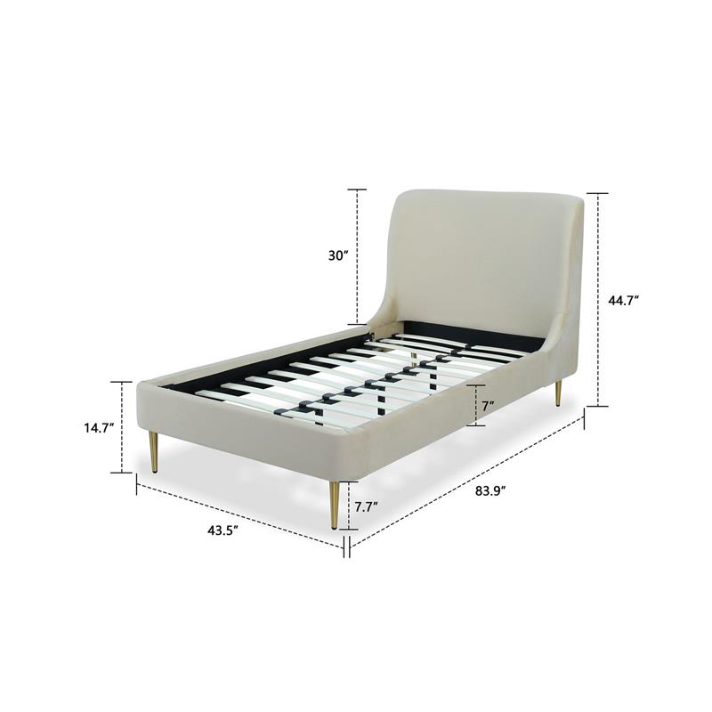 Manhattan Comfort Heather Modern Velvet/Foam Twin Bed in Cream/Black