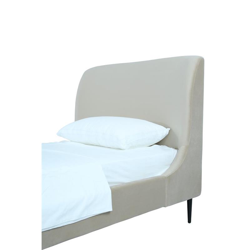 Manhattan Comfort Heather Modern Velvet/Foam Twin Bed in Cream/Black