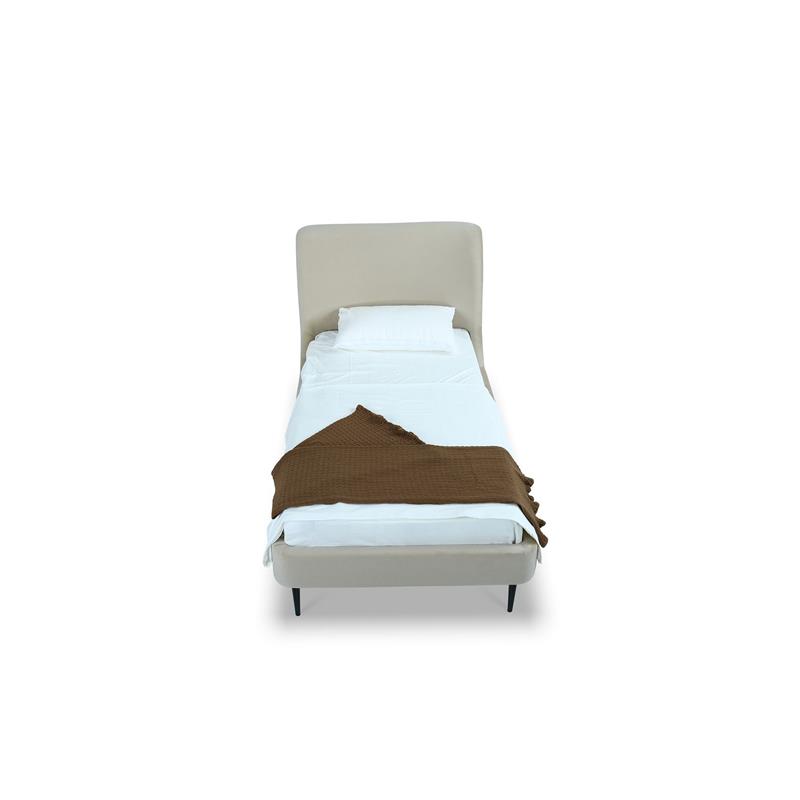 Manhattan Comfort Heather Modern Velvet/Foam Twin Bed in Cream/Black