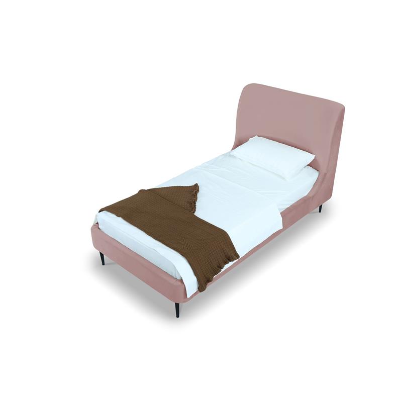 Manhattan Comfort Heather Modern Velvet/Foam Twin Bed in Blush Pink/Black