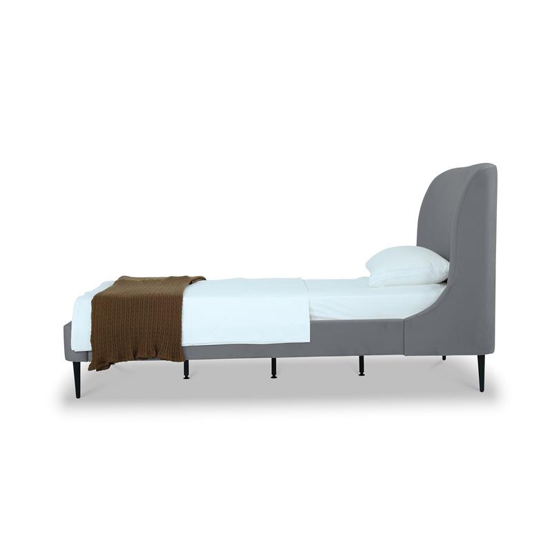 Manhattan Comfort Heather Modern Velvet/Foam Twin Bed in Gray/Black
