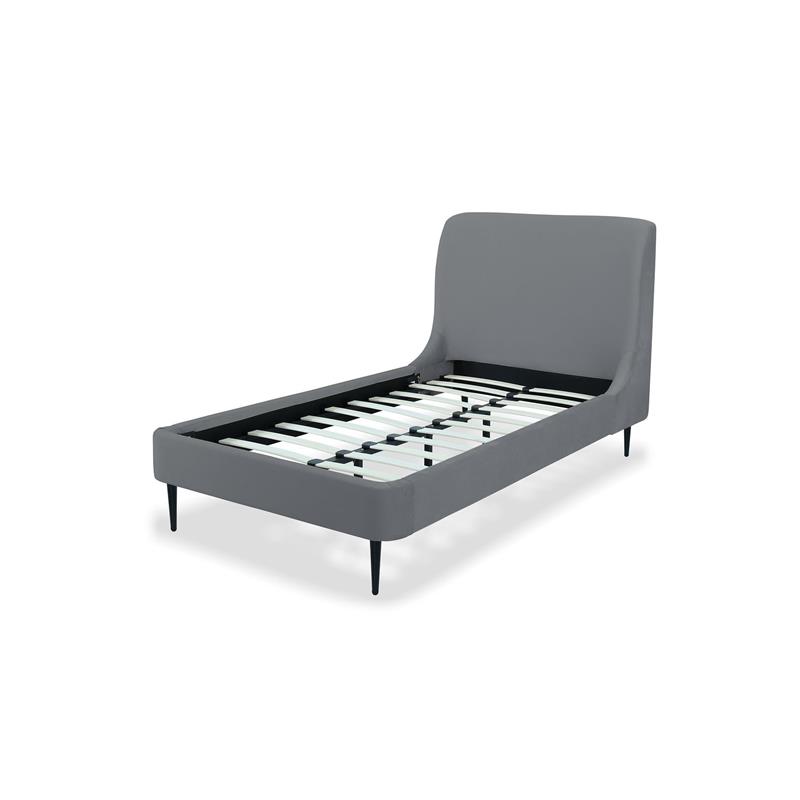 Manhattan Comfort Heather Modern Velvet/Foam Twin Bed in Gray/Black