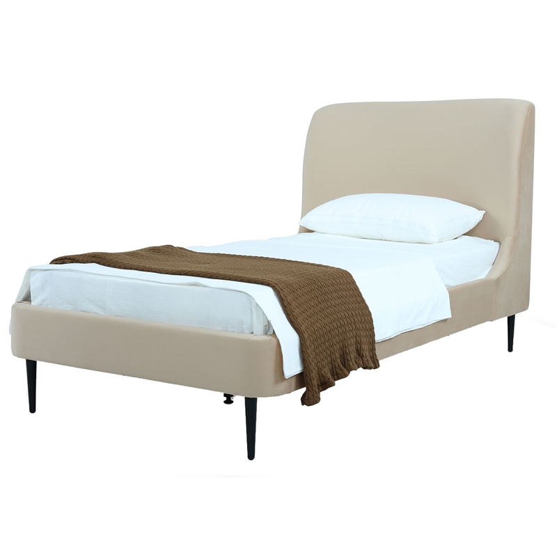 Manhattan Comfort Heather Modern Velvet/Foam Twin Bed in Taupe/Black