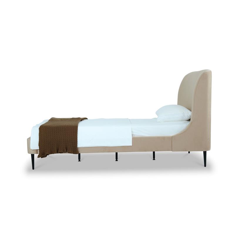 Manhattan Comfort Heather Modern Velvet/Foam Twin Bed in Taupe/Black