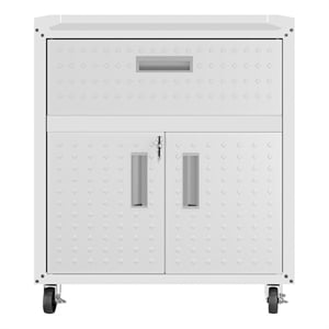 Manhattan Comfort Fortress Wood/Metal Mobile Garage Cabinet in White