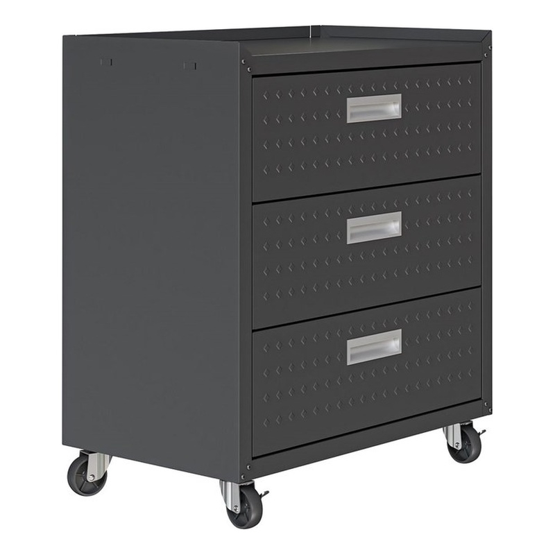 Manhattan Comfort Fortress Metal Mobile Garage Chest with Drawers in Charcoal