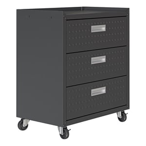 Manhattan Comfort Fortress Metal Mobile Garage Chest with Drawers in Charcoal