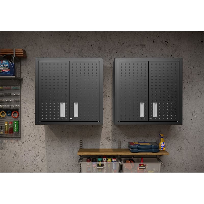 Manhattan Comfort Fortress Metal Floating Garage Cabinets in Charcoal (Set of 2)