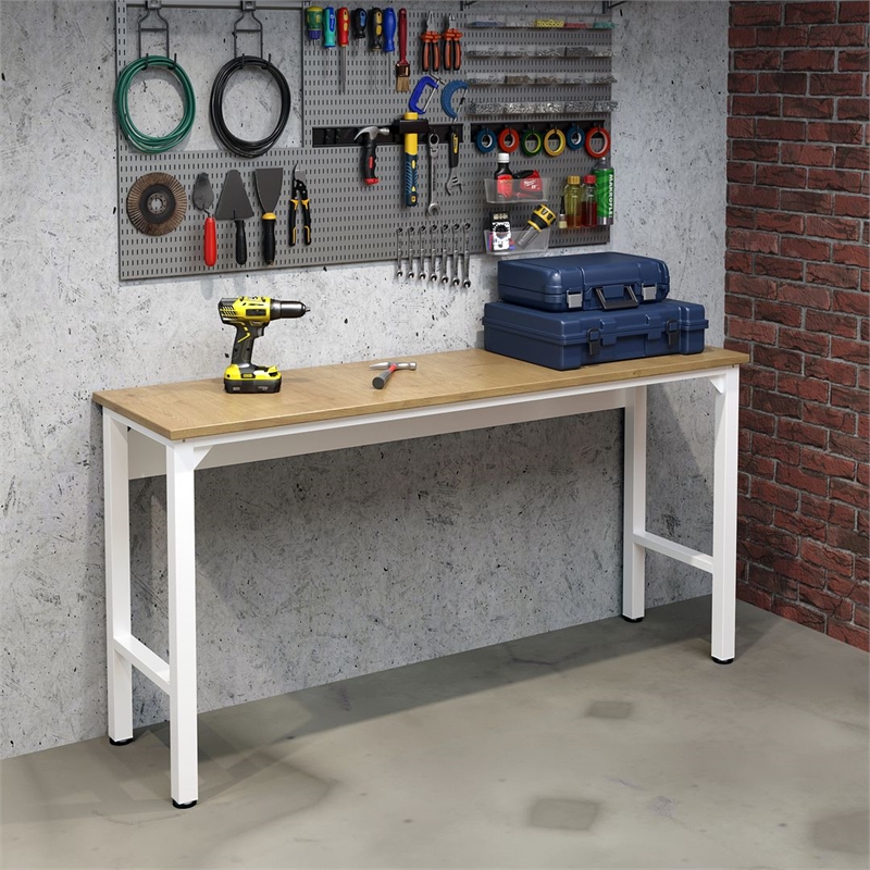 Manhattan Comfort Fortress MDP Wood/Metal Garage Table in White