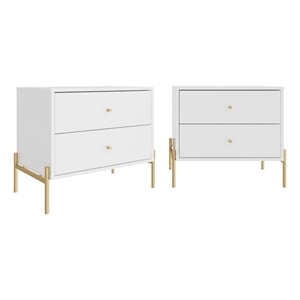 Manhattan Comfort Jasper Engineered Wood Nightstands in White (Set of 2)