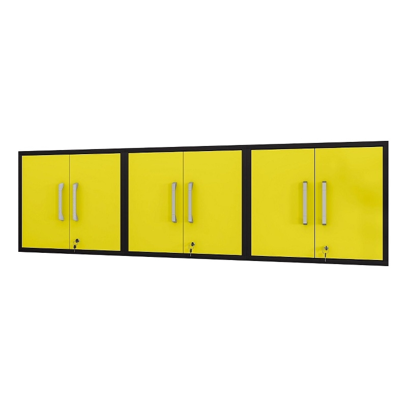 Manhattan Comfort Eiffel 3-Piece Wood Floating Garage Cabinets in Yellow