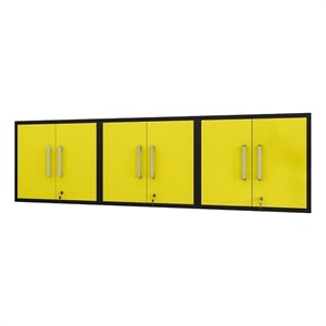 Manhattan Comfort Eiffel 3-Piece Wood Floating Garage Cabinets in Yellow