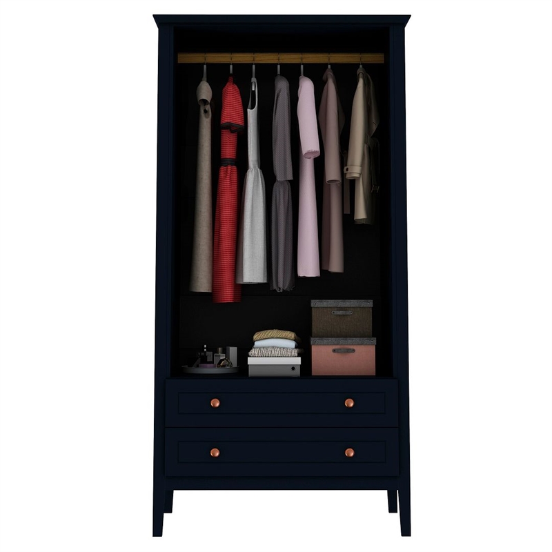 Manhattan Comfort Crown 2-Drawer Wood Full Wardrobe Armoire in Midnight Blue