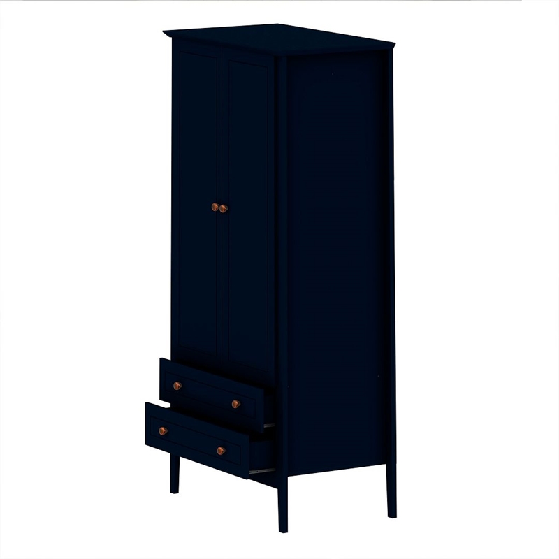 Manhattan Comfort Crown 2-Drawer Wood Full Wardrobe Armoire in Midnight Blue