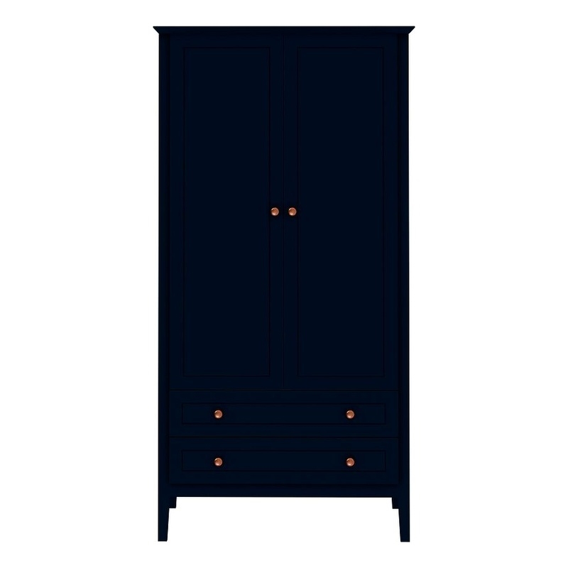 Manhattan Comfort Crown 2-Drawer Wood Full Wardrobe Armoire in Midnight Blue