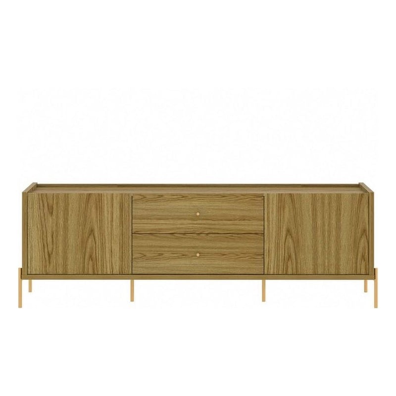 Manhattan Comfort Jasper 72.91 TV Stand with Steel Gold Legs in Oak Pro Touch