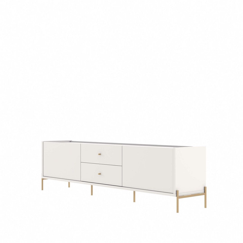 Manhattan Comfort Jasper 86.69 TV Stand with Steel Gold Legs in Off White Matte