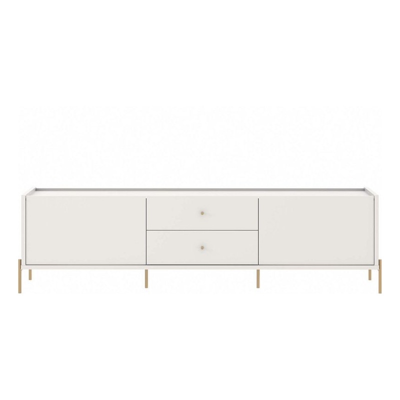 Manhattan Comfort Jasper 86.69 TV Stand with Steel Gold Legs in Off White Matte