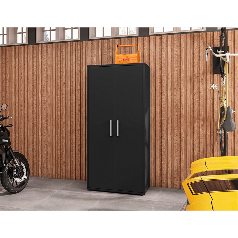 Manhattan Comfort Eiffel 2-Piece Engineered Wood Storage Cabinets in Black