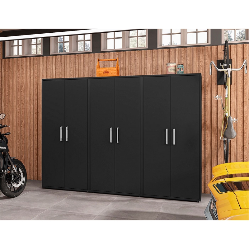 Manhattan Comfort Eiffel 3-Piece Engineered Wood Storage Cabinets in Black