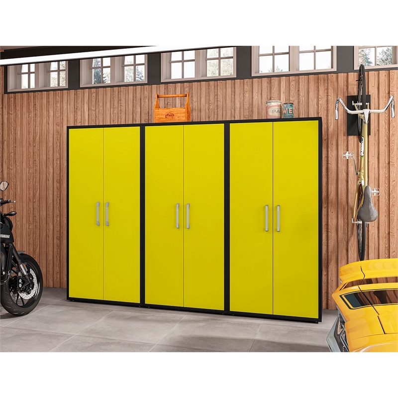 Manhattan Comfort Eiffel 3-Piece Engineered Wood Storage Cabinets in Yellow