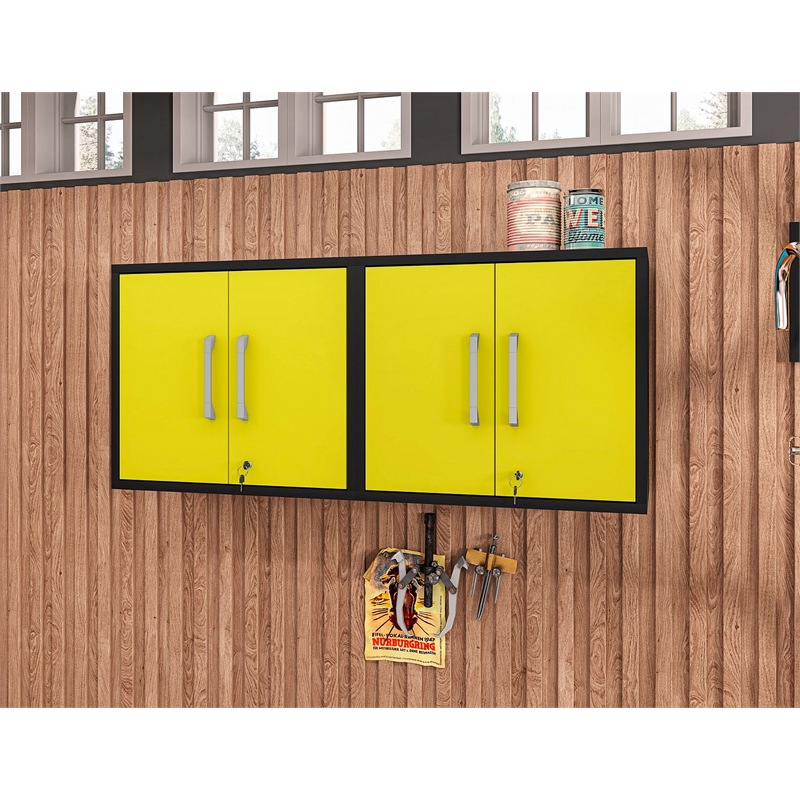 Manhattan Comfort Eiffel 2-Piece Wood Floating Garage Cabinets in Yellow