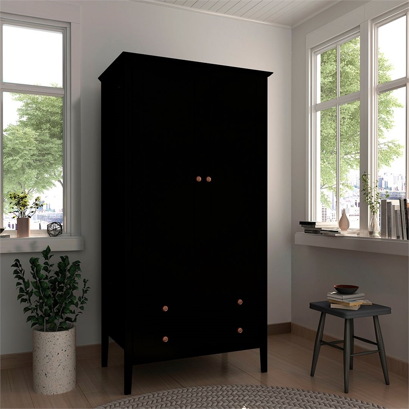 Manhattan Comfort Crown 2-Drawer Wood Full Wardrobe Armoire in Black