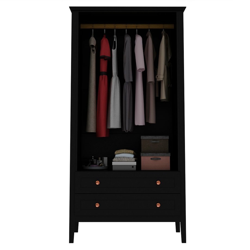 Manhattan Comfort Crown 2-Drawer Wood Full Wardrobe Armoire in Black