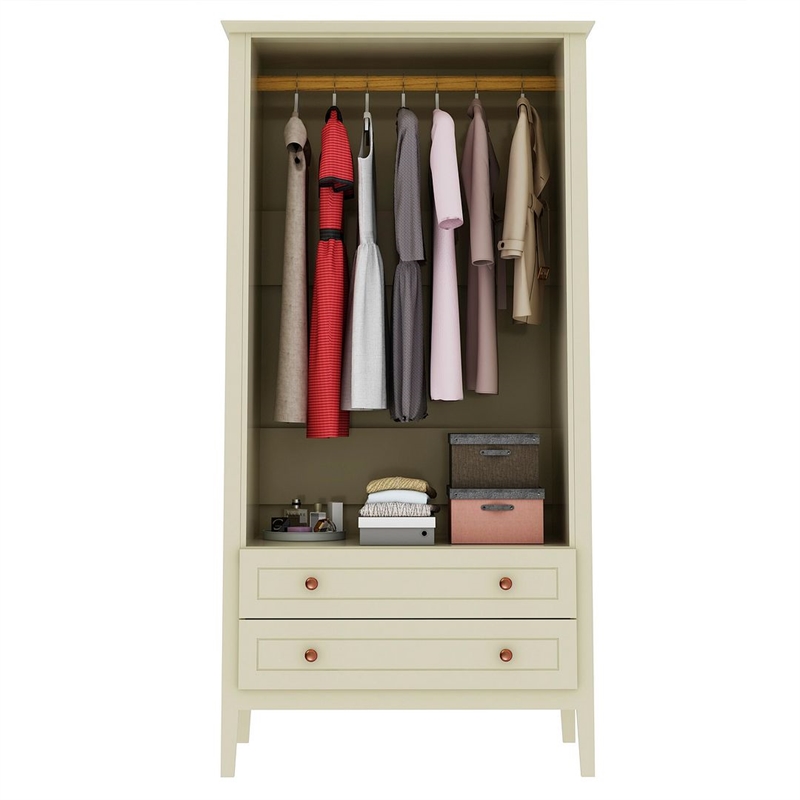 Manhattan Comfort Crown 2-Drawer Wood Full Wardrobe Armoire in Off White