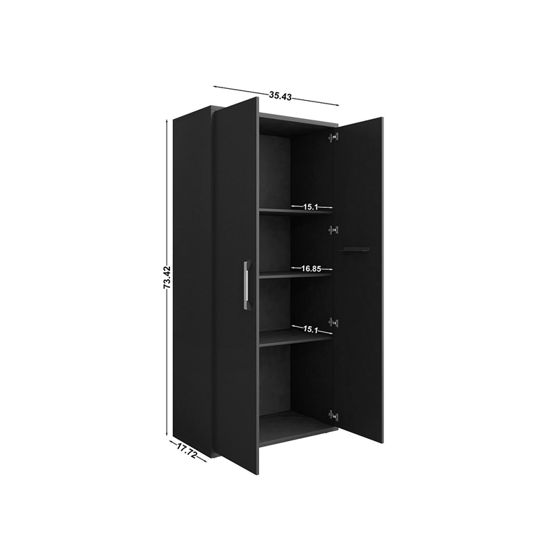 Manhattan Comfort Eiffel 4 Shelves Wood Garage Cabinet in Black Matte