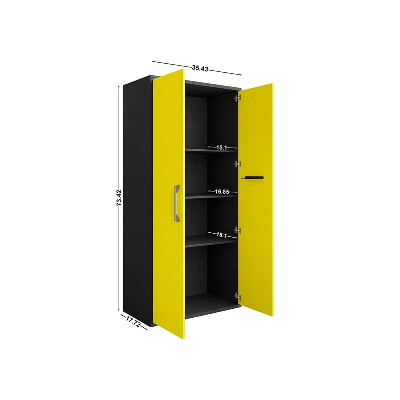 Manhattan Comfort Eiffel 4 Shelves Wood Garage Cabinet in Yellow Gloss