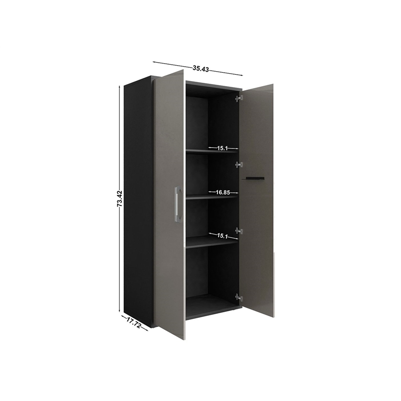 Manhattan Comfort Eiffel 4 Shelves Wood Garage Cabinet in Gray Gloss