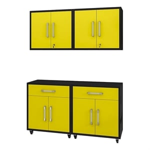 Manhattan Comfort Eiffel 4-Piece Engineered Wood Garage Storage Set in Yellow
