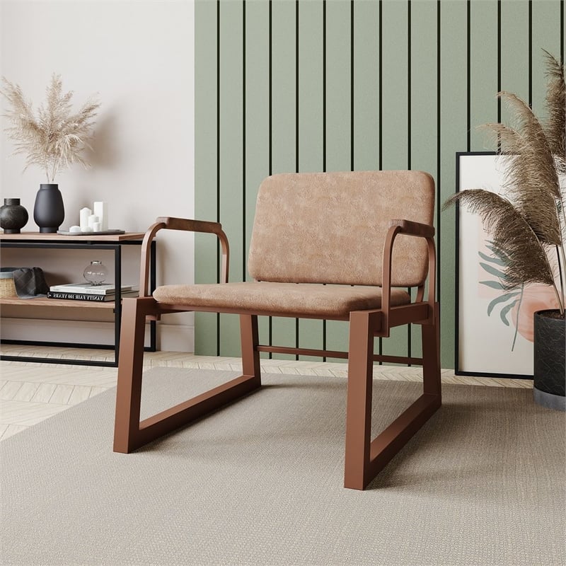 Manhattan Comfort Whythe PU Faux Leather Low Accent Chair 1.0 in Corten Brown