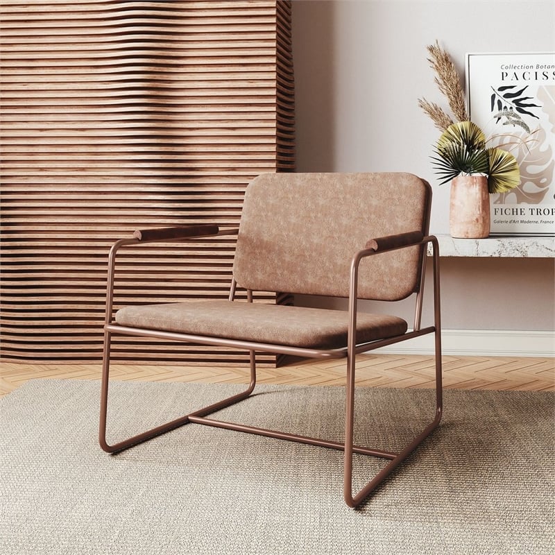 Manhattan Comfort Whythe PU Faux Leather Low Accent Chair 2.0 in Corten Brown