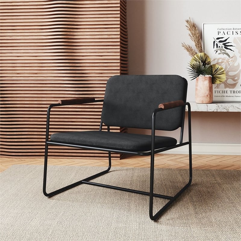 Manhattan Comfort Whythe PU Faux Leather Low Accent Chair 2.0 in Black