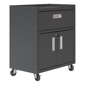 Manhattan Comfort Fortress Metal Mobile Garage Cabinet with Drawer in Charcoal
