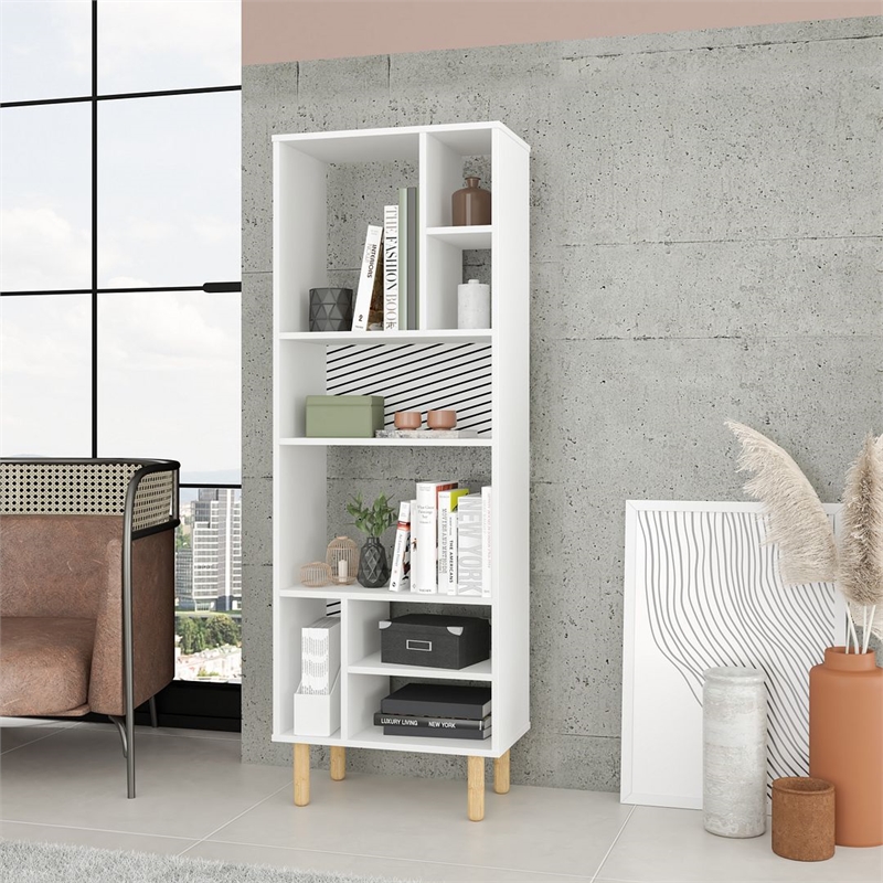 Manhattan Comfort Essex 8 Shelves Engineered Wood Bookcase in White/Zebra