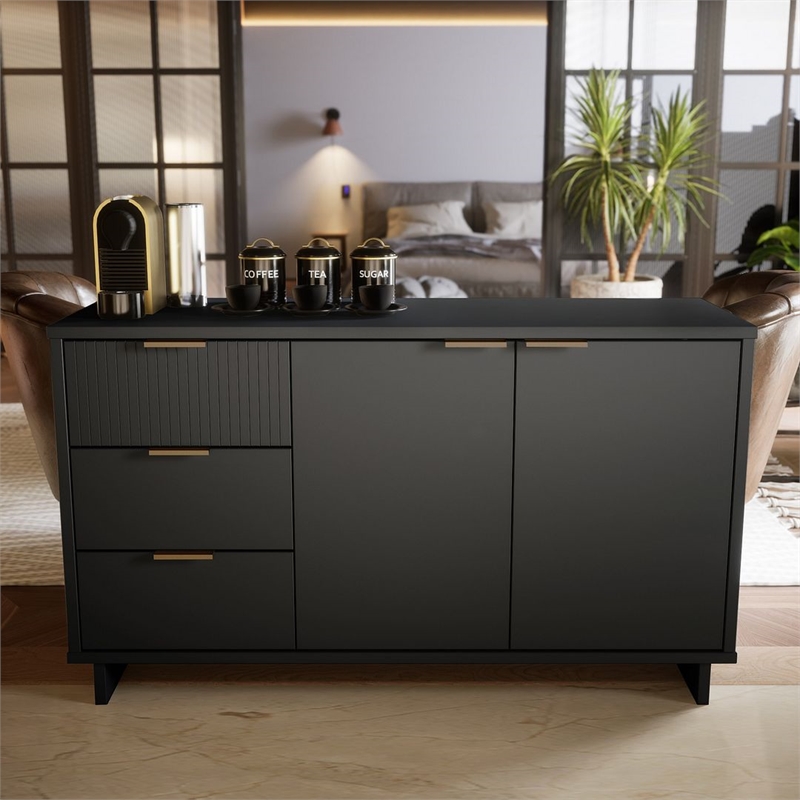 Manhattan Comfort Granville Engineered Wood Sideboard in Dark Gray