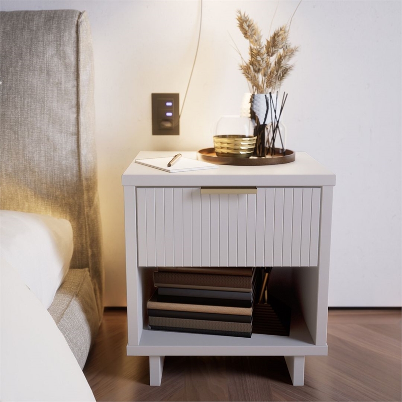 Manhattan Comfort Granville Engineered Wood Nightstand 1.0 in White