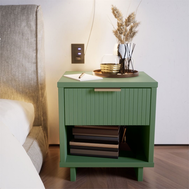 Manhattan Comfort Granville Engineered Wood Nightstand 1.0 in Sage Green