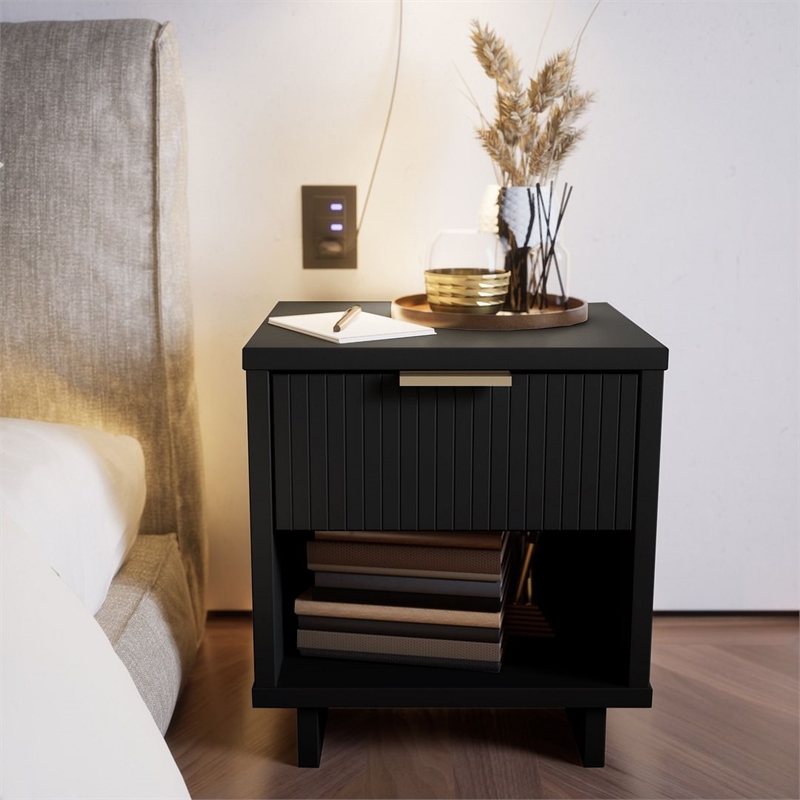 Manhattan Comfort Granville Engineered Wood Nightstand 1.0 in Black