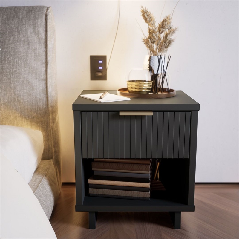 Manhattan Comfort Granville Engineered Wood Nightstand 1.0 in Dark Gray