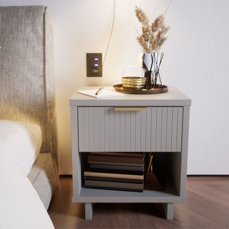 Manhattan Comfort Granville Engineered Wood Nightstand 1.0 in Light Gray