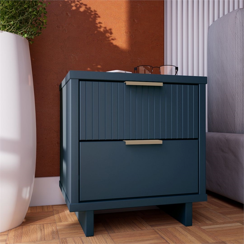 Manhattan Comfort Granville Engineered Wood Nightstand 2.0 in Midnight Blue